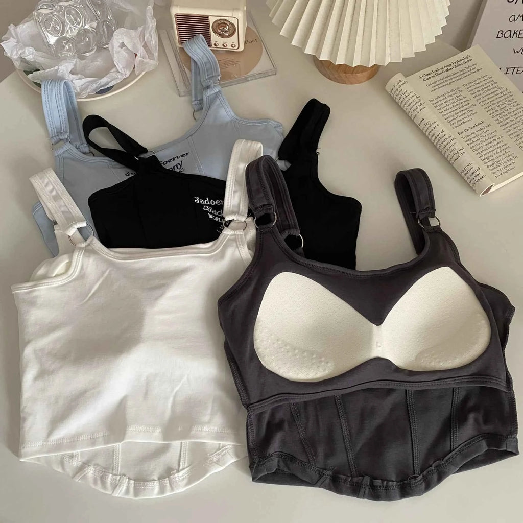 Women Crop Top Summer Y2K Lrregular Hem Slim Tank Tops Casual Sexy Female White Streetwear Letter Tank Tops With Pad Woman