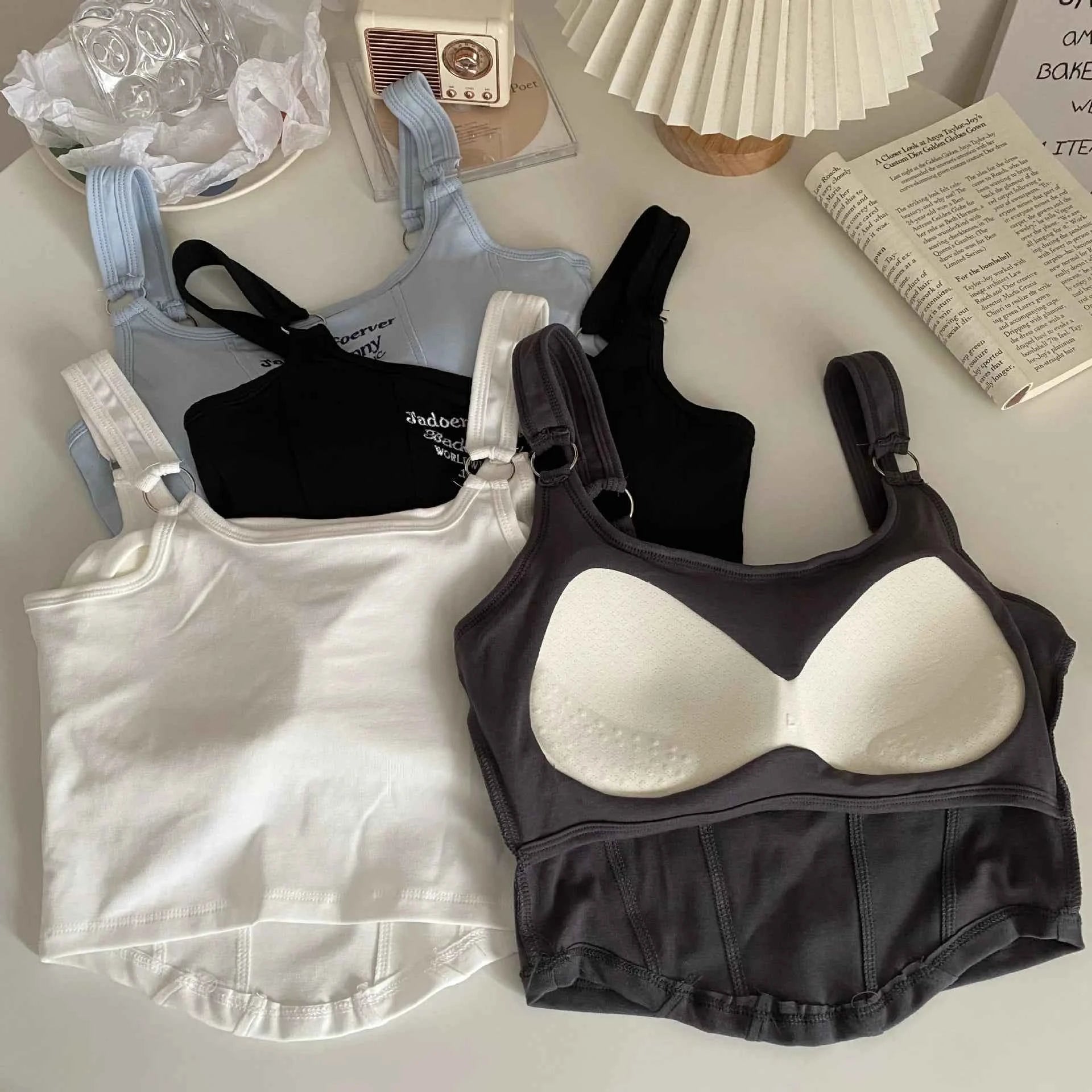 Women Crop Top Summer Y2K Lrregular Hem Slim Tank Tops Casual Sexy Female White Streetwear Letter Tank Tops With Pad Woman