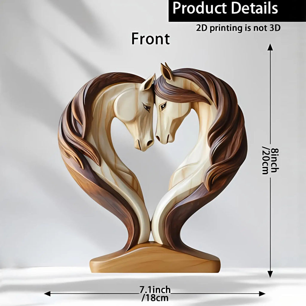 Horse Statues Home Decor 2D Wood Horse Room Decor Snuggle Pose Animal Sculpture for Workplace Exhibition Hall Shelf Living Room