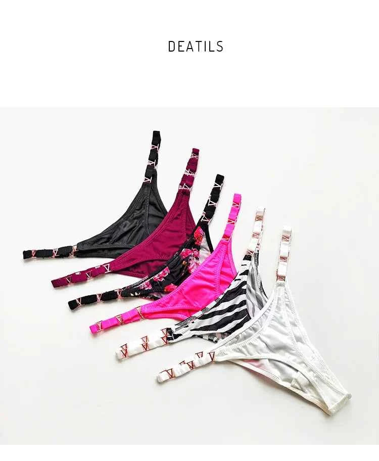 Seamless Sexy Thong Women Underwear Briefs Panties Zebra Flower Low Rise Luxury Metal Buckle G String Bikini Girls Female Panty