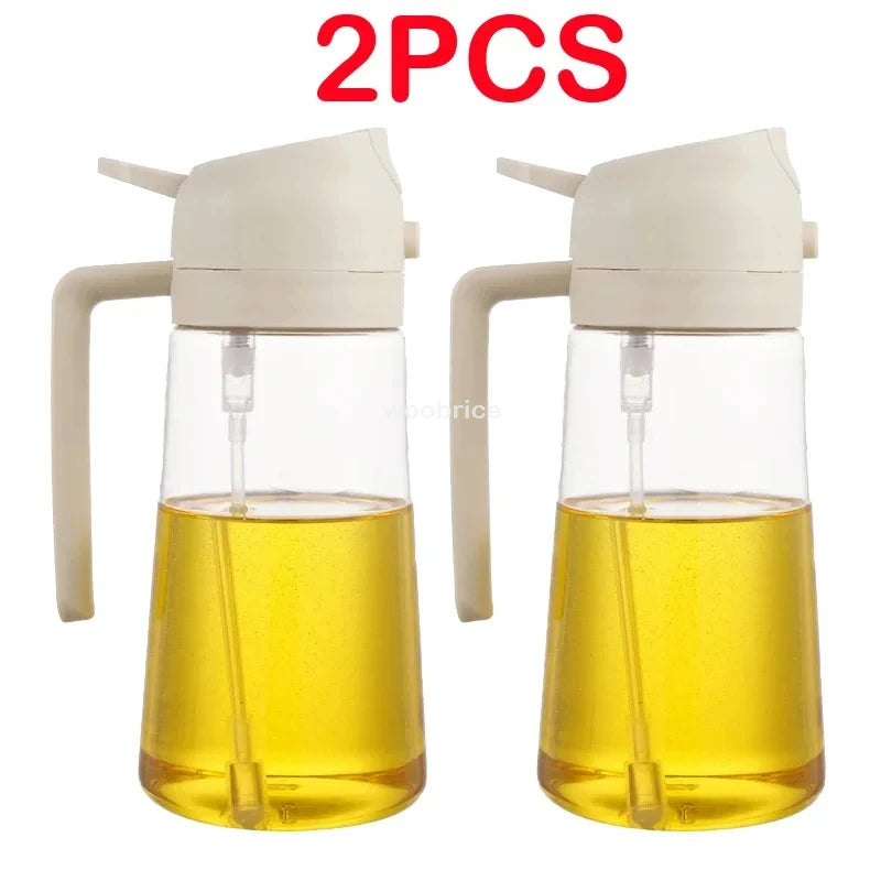 2-in-1 Plastic Oil Dispenser Sprayer 16oz Leakproof Olive Oil Bottle for Cooking Air Fryer BBQ  Picnic Kitchen Tools