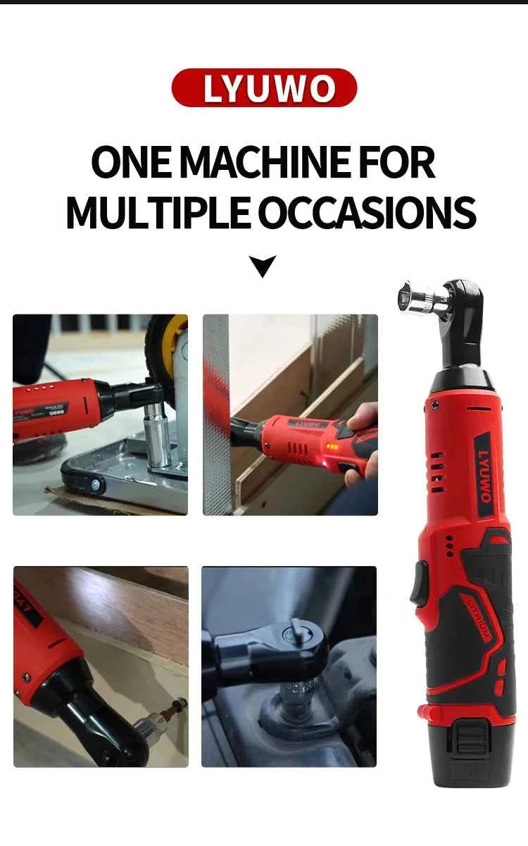 LYUWO 12V Cordless Right Angle Electric Wrench 45NM 3/8 Inch Ratchet Wrench Disassembly Nut Car Maintenance Tool With 4 Sockets