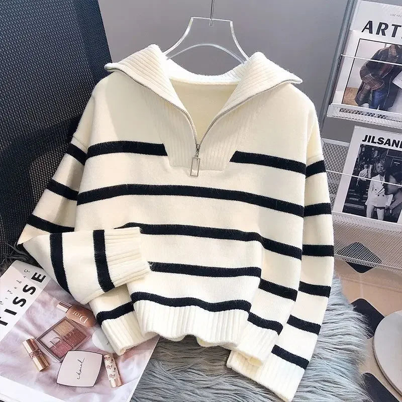 Sweater pullover women Spring and Autumn underwear 2023 New zipper stripe underlay short style popular premium sweater female