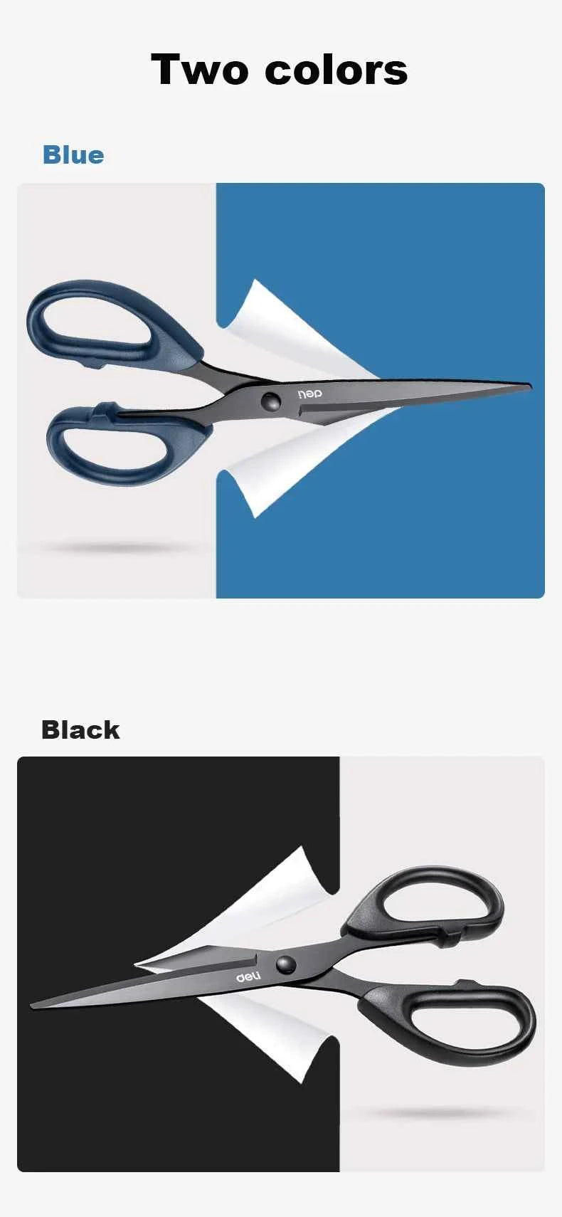 Deli Black Blade Scissors Stationery 180mm 7 Inch Stainless Steel Anti-Rust Sharp Office Home School Craft Cutting Tool
