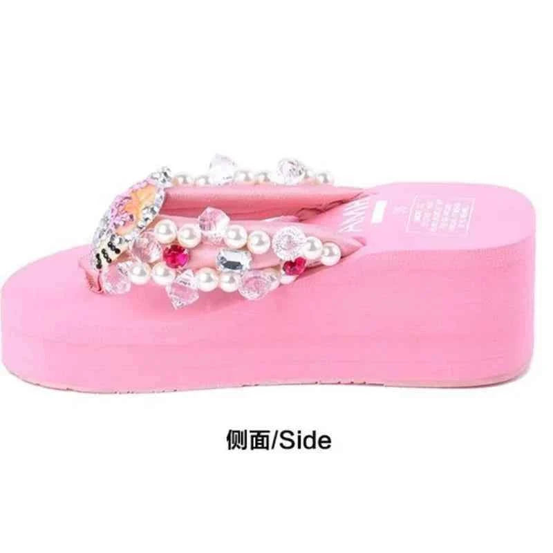 Hello Kitty Kawaii Soft Flip Flop Sandals Y2k Beach Slides Shoes Women Casual Wedge High Heels Platform For Slippers Ladies Gift