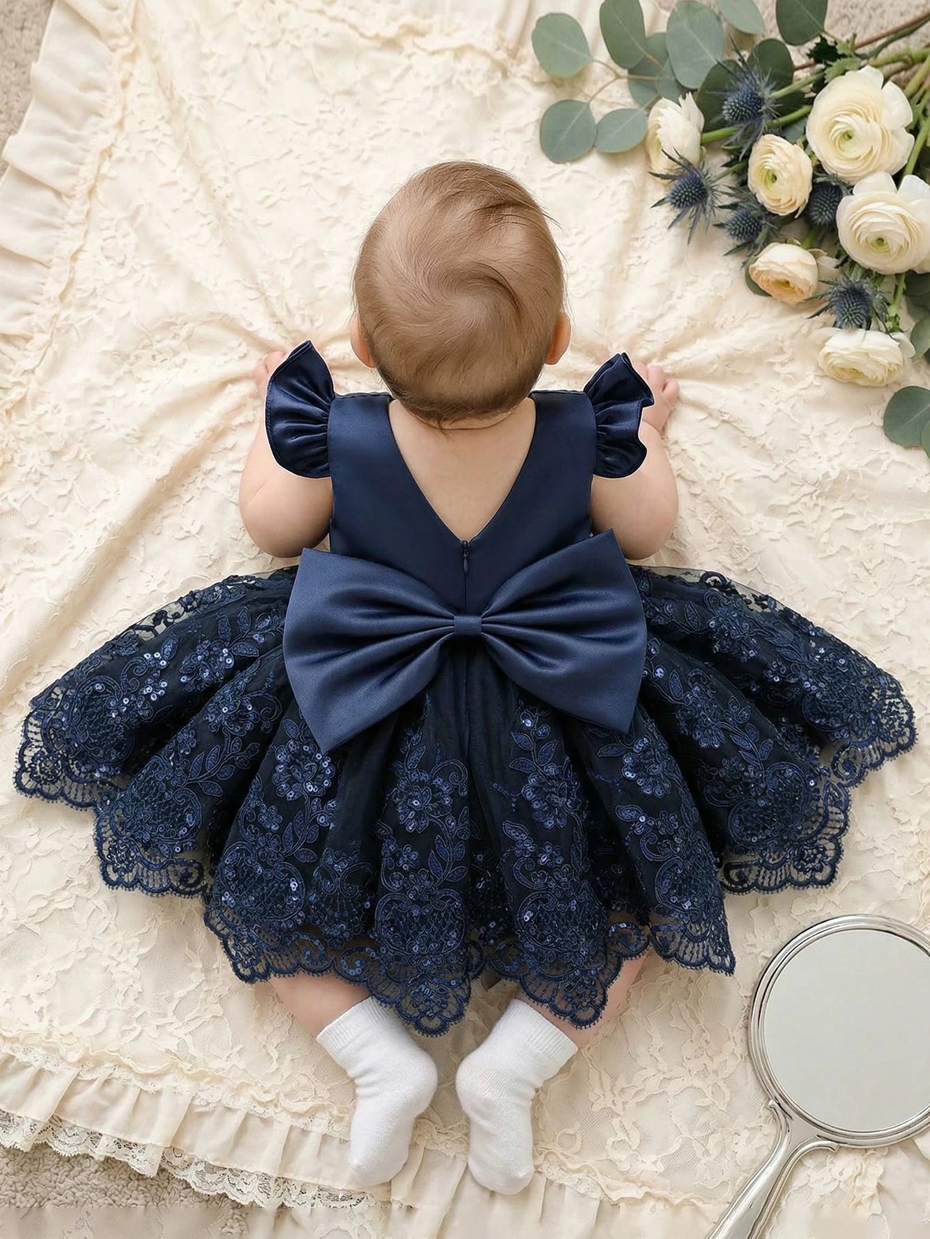 Baby Girl Casual Simple Woven White Round Neck Sleeveless Detachable Three-Dimensional Bow Dress Birthday Party,Evening Party