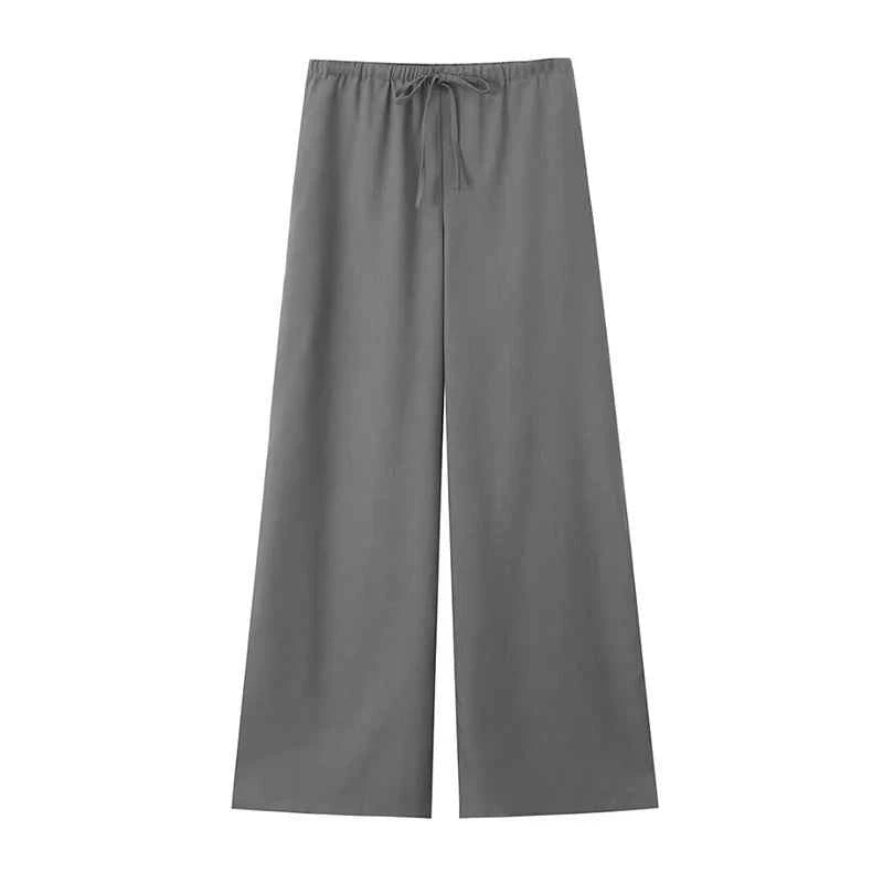 Willshela Women Fashion 2 Piece Set Solid Lace Up Shirts & Vintage Elastic Waist Trousers Feamle Chic Lady Pants Sets