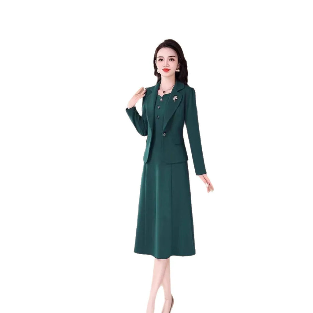 Fashionable Red Two-Piece Set Korean Japanese Style Women's Dress Suit Autumn Spring Lightweight Polyester Commute Style