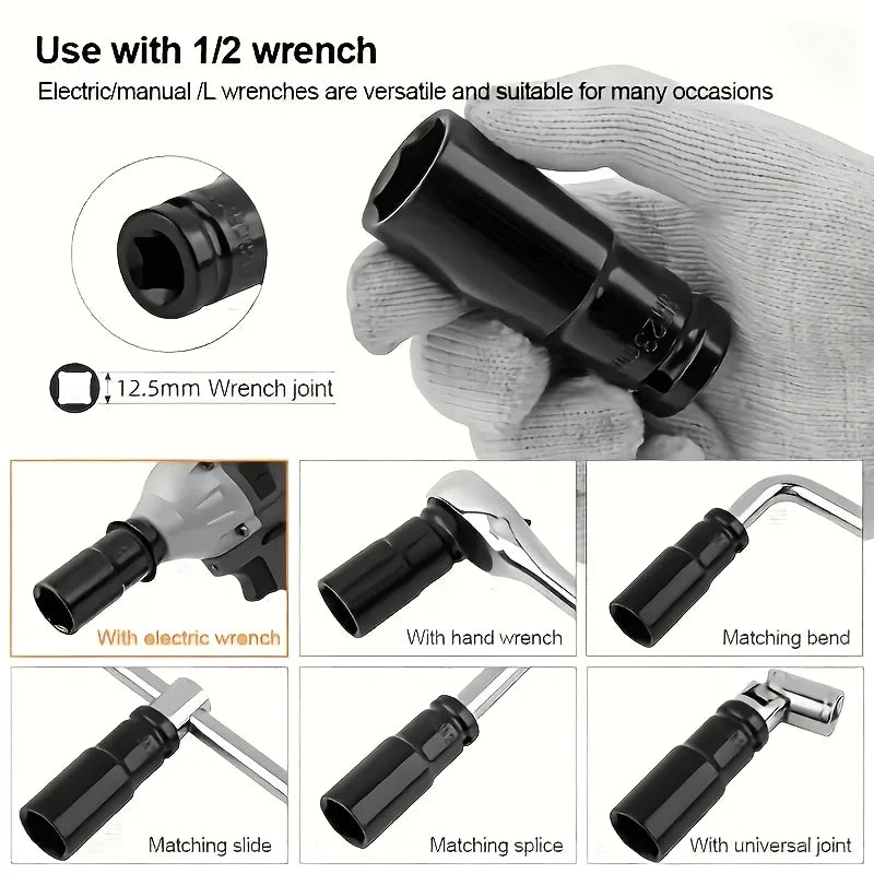 10Pcs of Extended Socket Head Electric Socket Set Telescopic Socket Head Automotive Maintenance Tool Hexagonal Extension