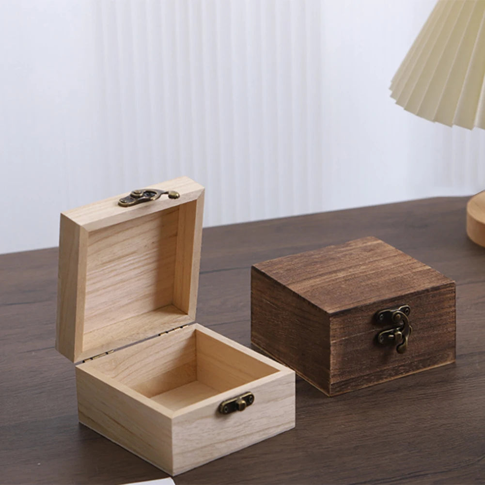 Square Wooden Storage Box With Lid Retro Flip-top Wooden Box Giving Box 10*10*6CM Jewelry Organizer Box For Home Decoration