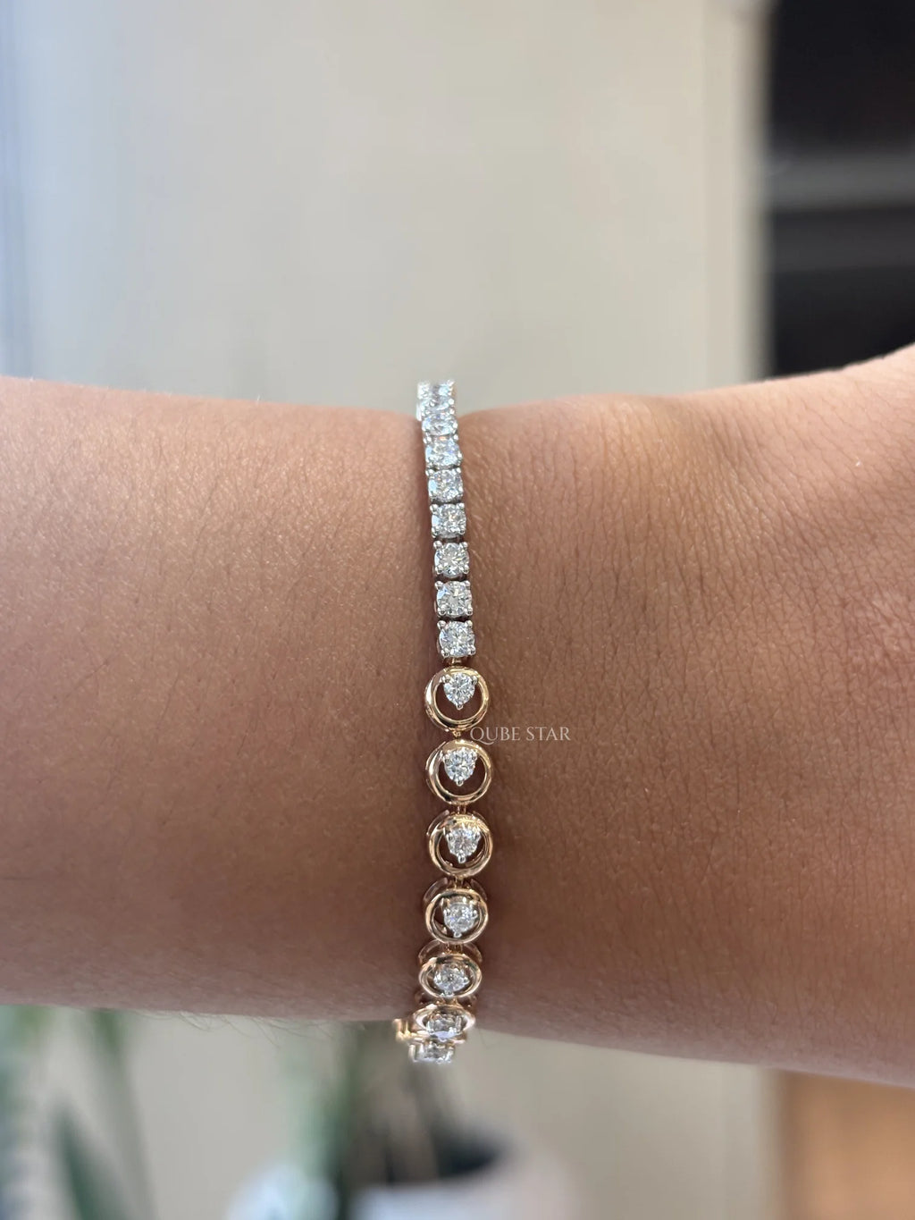 QUBE STAR Lab Grown Diamond Tennis Bracelet 2.10 Carat 14K Solid Gold Round Brilliant Cut Luxury Women's Jewelry IGI Certified