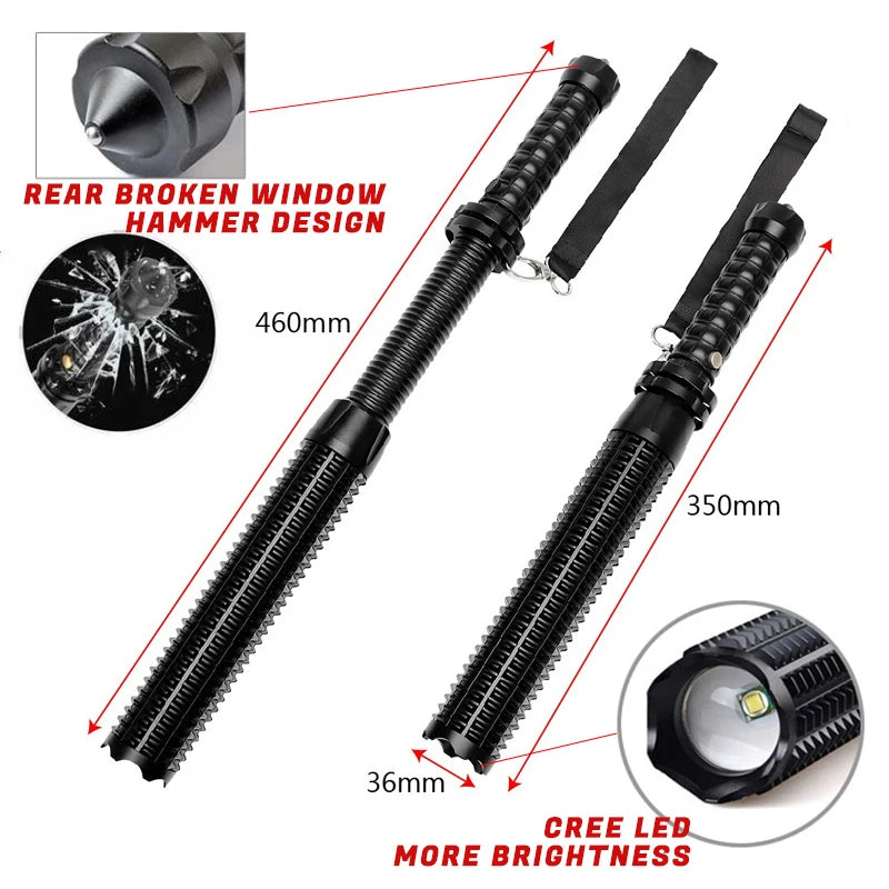 LED Defense Self-defense Flashlight Rechargeable Tactical Long Handle COB Baseball Torch Outdoor Window Breaker Hammer Emergency