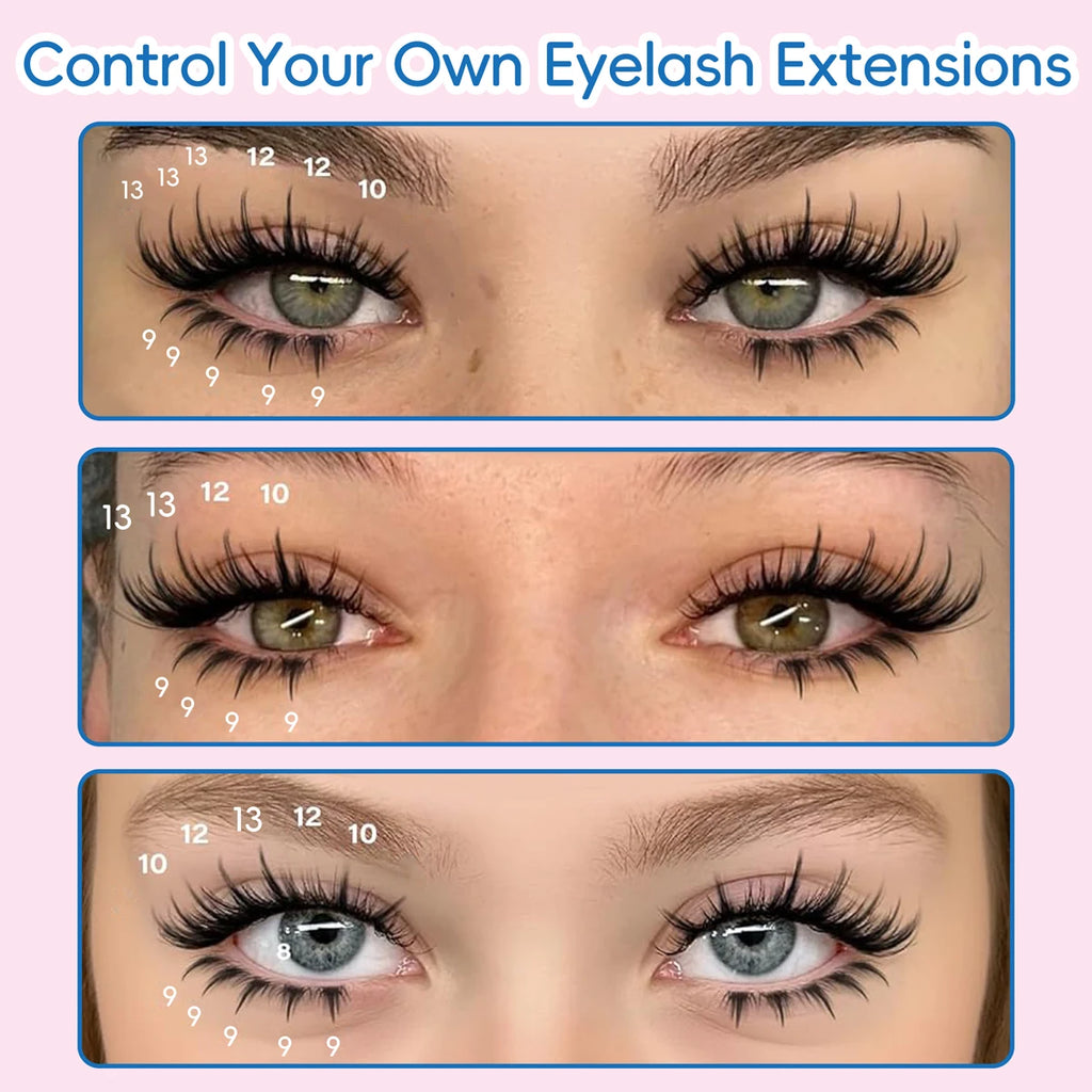10 rows of 200 clusters of self-adhesive false eyelashes, makeup eyelashes, extending soft eyelashes, 9-13mm（MIX)