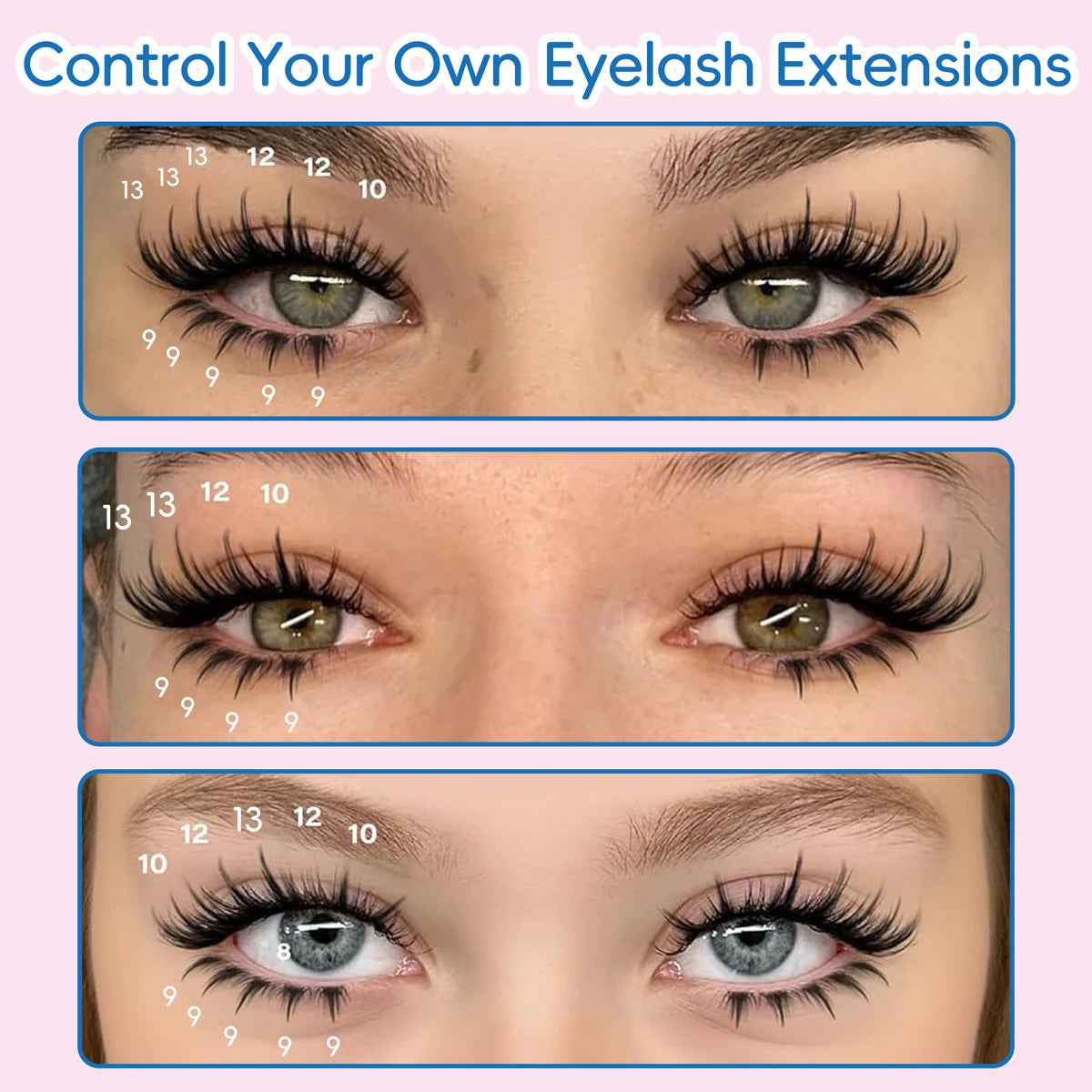 10 rows of 200 clusters of self-adhesive false eyelashes, makeup eyelashes, extending soft eyelashes, 9-13mm（MIX)