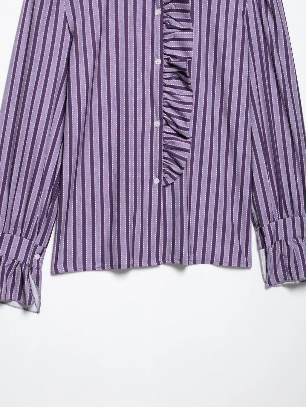 Sweet Women Ruffles Plaid Purple Shirts 2025 Fashion Ladies Casual Stand Collar Blouses for Party Female Elegant Tops Clothes