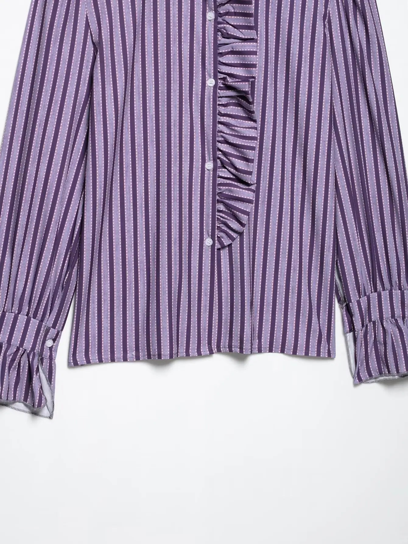 Sweet Women Ruffles Plaid Purple Shirts 2025 Fashion Ladies Casual Stand Collar Blouses for Party Female Elegant Tops Clothes