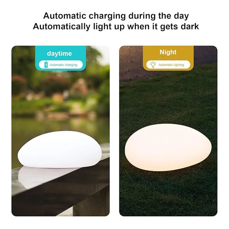 Solar Garden Lights Outdoor Waterproof Pebble Cobble Stones 2 Pack Changing LED Landscape Night Lights for Courtya,Paths,Stairs