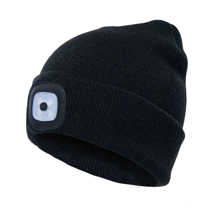 Black Color LED Light Knit Beanie Hat For Men & Women – Rechargeable