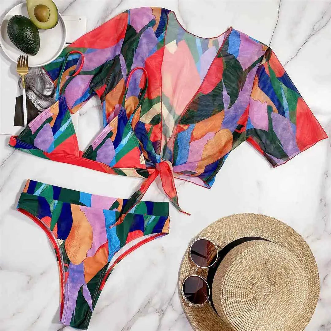 S - XXL Leopard Printed High Waist Bikini Female Swimsuit Women Swimwear Three-piece Bikini set Bather Bathing Suit Swim V2805SW