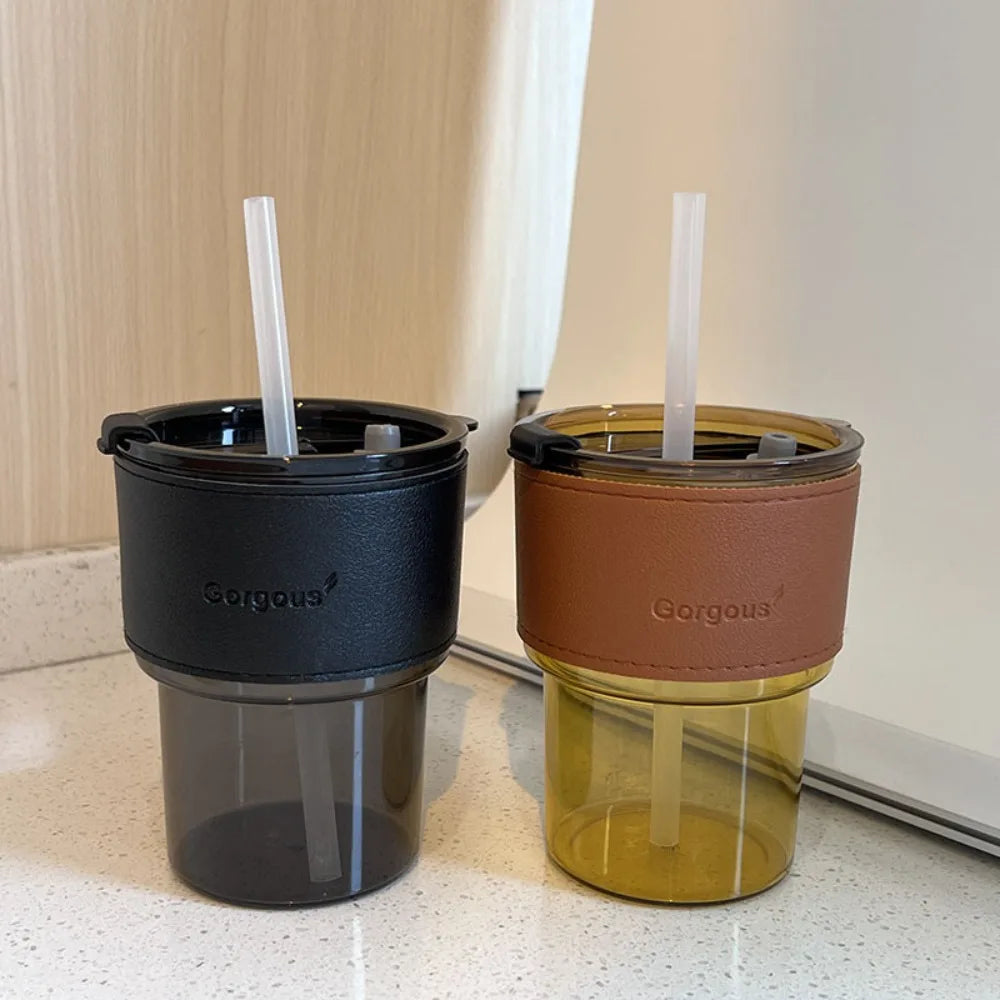 400ml with Lid Water Bottle New Creative with Straw Straw Cup Transparent Bamboo Cup Drink ware