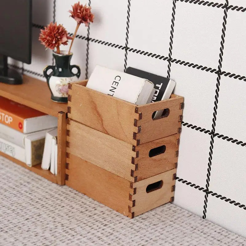 ♥1:12 Dollhouse Wooden Storage Basket Simulation Furniture Model Micro Dollhouse Ornament