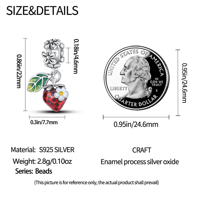 New 925 Silver Color Strawberry Cherry Fruit Series Charms Beads Fit 3mm 925 Original Bracelets DIY Birthday Jewelry Gifts