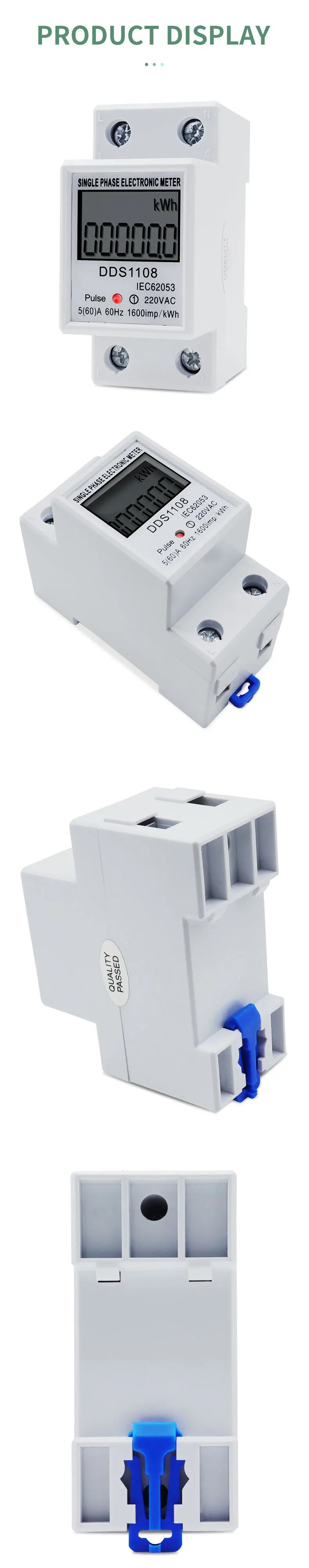 LCD Digital Display Power Consumption Meter Single Phase Energy Meter Watt Wattmeter kWh 230V AC 50Hz 60A Electric Din Rail