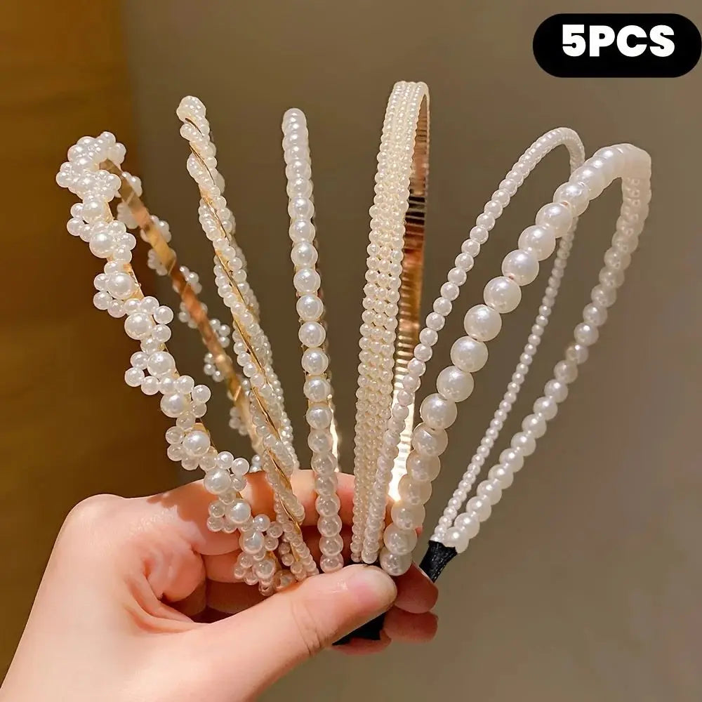5 Pieces of Girls' Princess Hair Accessories, Children's Imitation Pearl Hairbands, Birthday Hairpins, Baby Flower Girl Headband