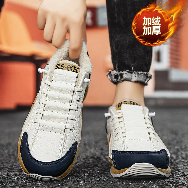 Winter Men's Shoes Casual Running Shoes Trendy Versatile Anti-Slip Sports Cotton Shoes with Plush for Warmth Wear-resistant