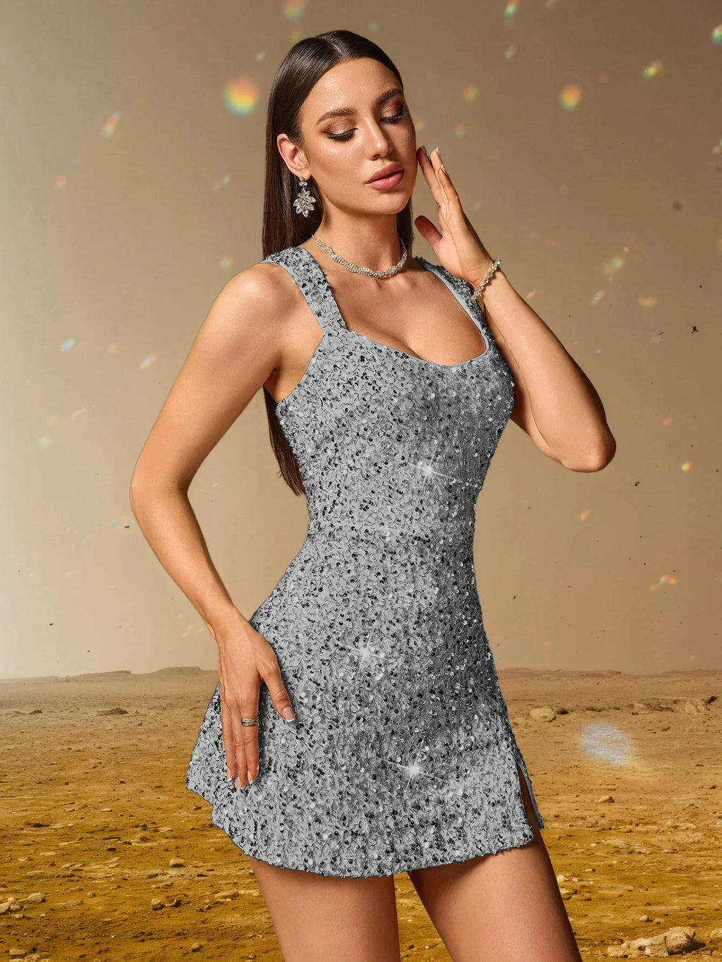 Women Low Slit Dresses Summer Shiny Sequins Evening Dress Sexy Elegant Party Dresses Cocktail Short Birthday Prom Dresses XSY225