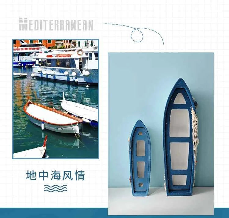 Mediterranean Wooden Boat Ornament Crafts Children's Room Office Home Decoration Wooden Sea Theme Home Decor