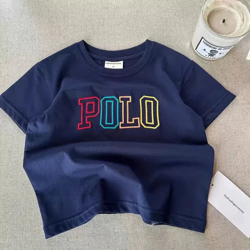 2025 Summer Kids Korean Style Simple 100% Cotton T Shirt for Children Trendy Letter Printed Tees Girls Daily Casual Sweatshirts