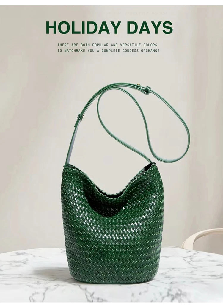 Luxury Woman Handbag New High End Hand-Woven Genuine Leather Women's Bag Large Capacity Shoulder Tote Bag Underarm Bag Bucket Ba