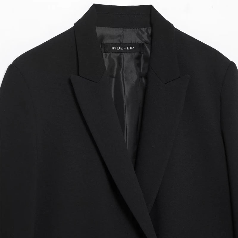 HXAO Blazer Women Double Breasted Pocket Women's Jacket 2025 Long Sleeve Casual Blazers Woman Chic Office Wear Ladies Coat