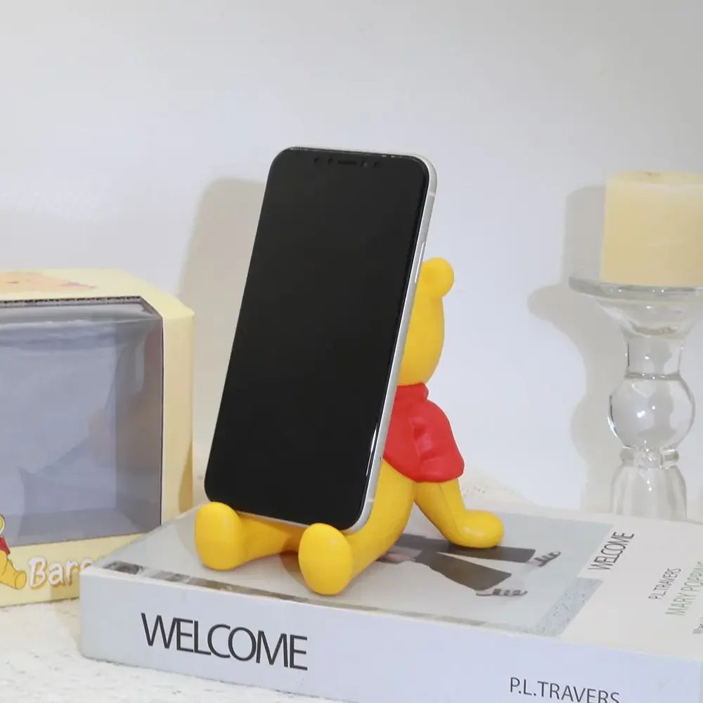 Funny Winnie The Pooh Phone Stand Holder for Desk Cute Bear Shape Universal Tablet Stand Dorm Room Decor Study Binge Watching