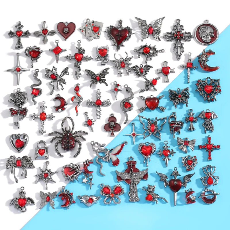 2pcs 25 styles Dark Gothic Retro Black flower moon Heart snake charm for Personalized Necklace Earrings Pendant DIY Accessories