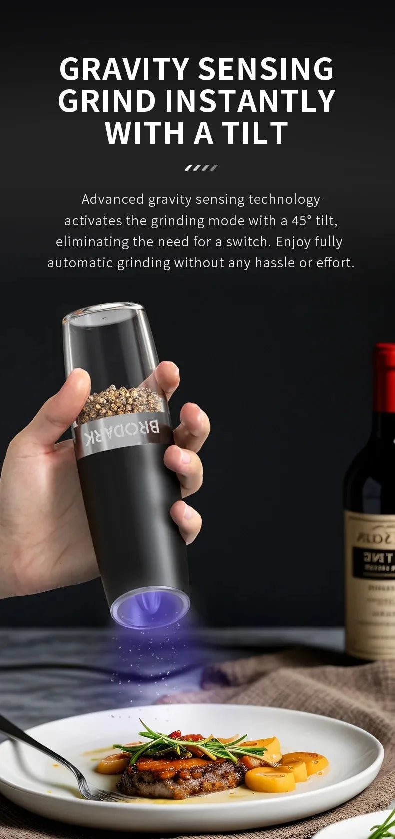 Electric Pepper Grinder Stainless Steel Automatic Gravity Shaker Salt Pepper Grinder Spice Mills Grinding Tools Kitchen Gadgets