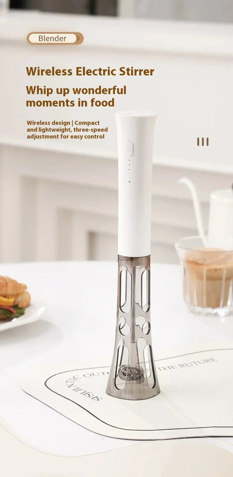 Milk Frother Machine Wireless Electric Mixer, Hands - Free 2 - in - 1 Whisk, 3 - Speed Rechargeable for Baking/Coffee Frothing