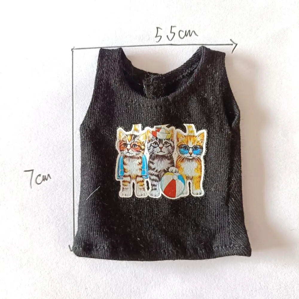 NEW Blyth Clothes T-Shirt Vest   Cute Cat print Vest clothes for Blyth, Momoko, Obistu, Licca , FR 1/6 Dolls Accessories