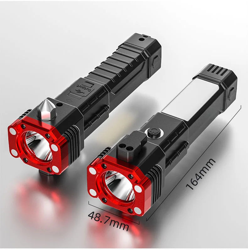 Multi-Functional Outdoor Flashlight-Pathfinding&Work Light Emergency Self-Rescue Safety Hammer with Window Breaker