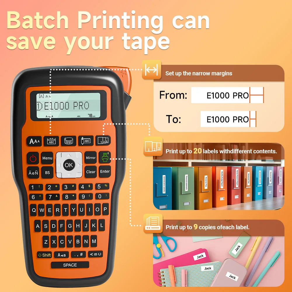 Portable Label Printer E1000 PRO Label Maker Machine with Tape USB-C for Power Multiple Font Icon for School Office Organization