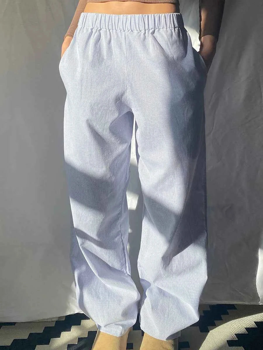 Gaono Casual Striped Drawstring Wide Leg Pants Chic Women Fashion Streetwear Vintage Sweatpants Lounge Outfits Female Trousers