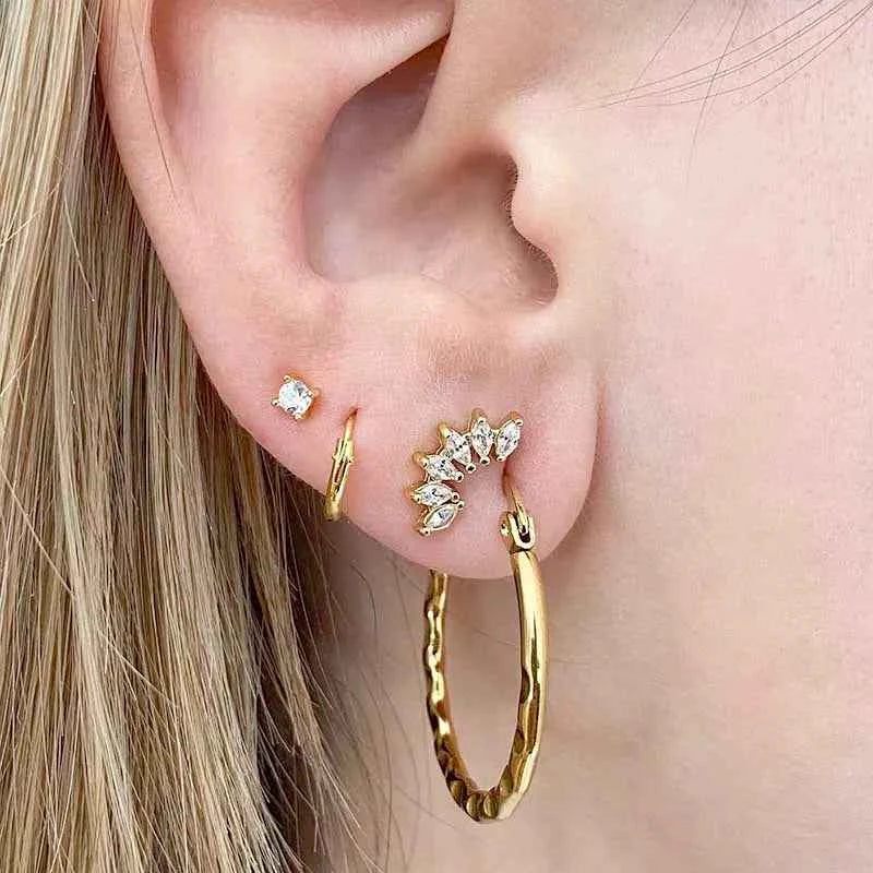 Women's 925 Sterling Silver Ear Needle Crystal Zircon Water Droplets Stud Hoop Gold Huggie Earrings Premium Luxury Party Jewelry