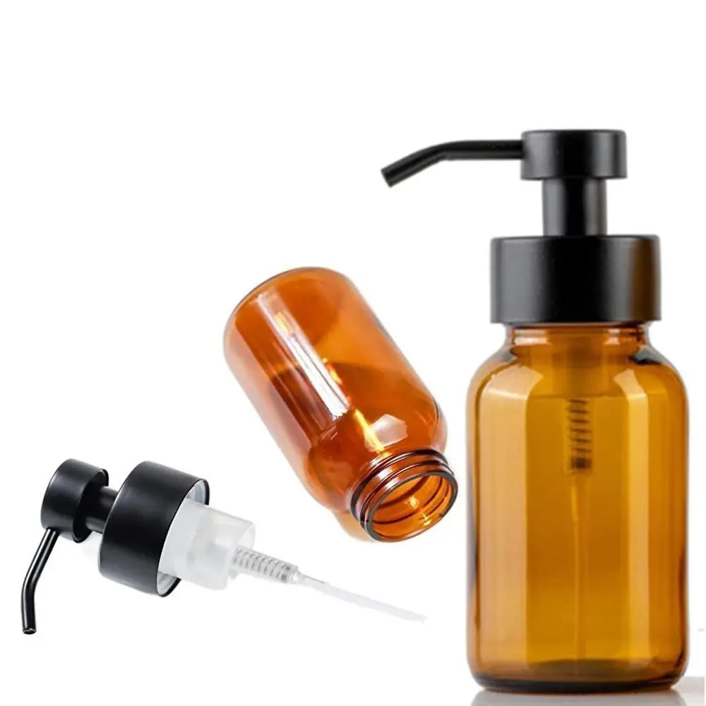 Thick Glass Foaming Soap Dispenser Anti-slip Round Refillable Hand Pump Bottle Amber Durable Brown Glass Jar Kitchen