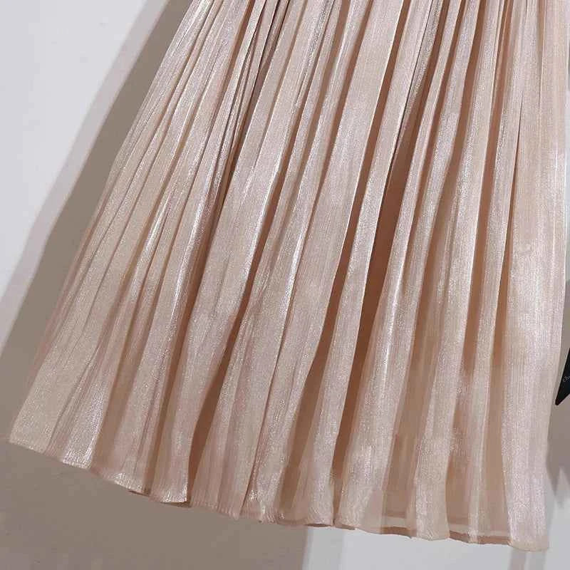 2025 Spring/Summer New Luster  A-line Women Skirt Solid Color High Waist French Paris Style Elegant Asymmetrical Skirt