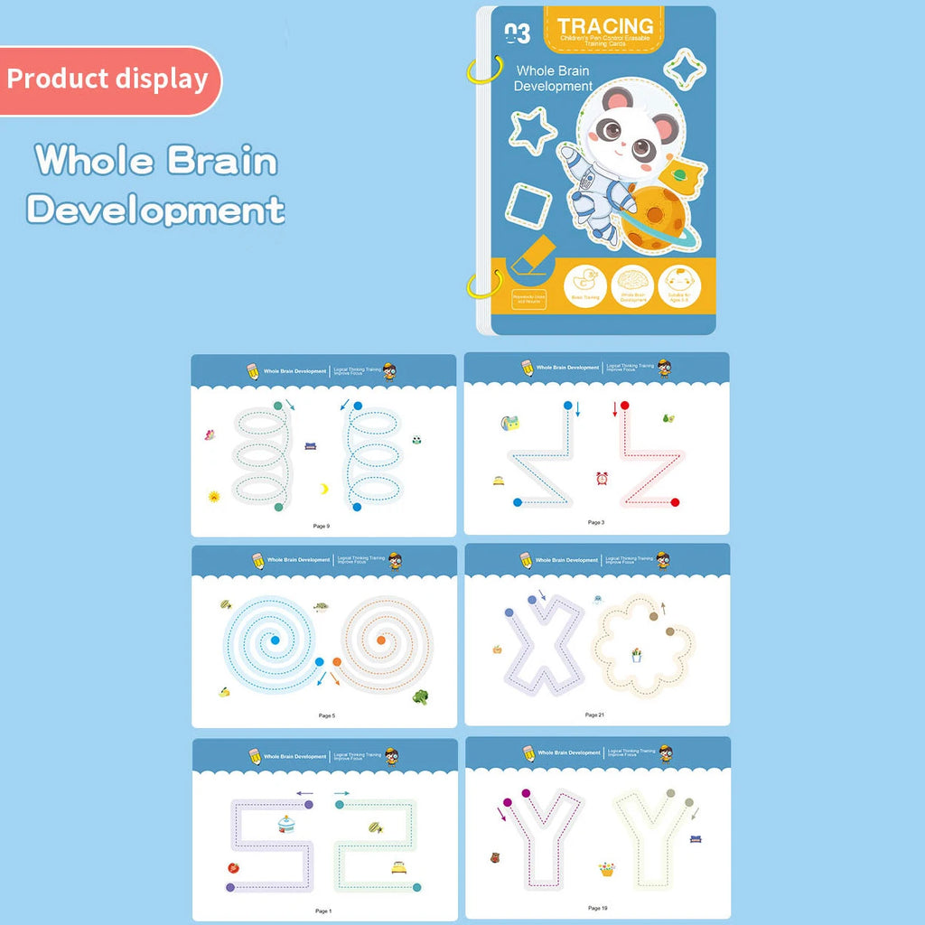 Reusable magic tracking workbook, suitable for children, drawing and control training, thick lines, educational diary, notebook