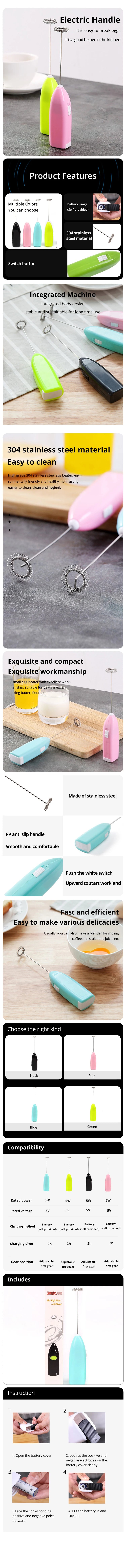 Electric Egg Beater Milk Frother For Coffee Household Kitchen Mini Stainless Steel Coffee Milk Tea Blender