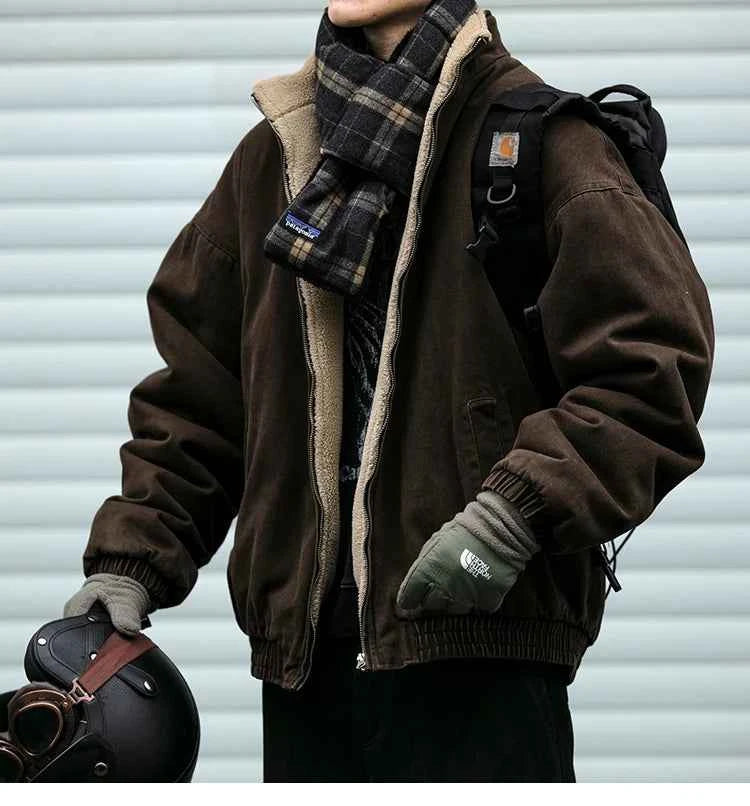 Japanese Vintage Polar Fleece Jacket Men Winter High Quality Thick Jacket Korean Streetwear Loose Couple Trendy Warm Coat Male