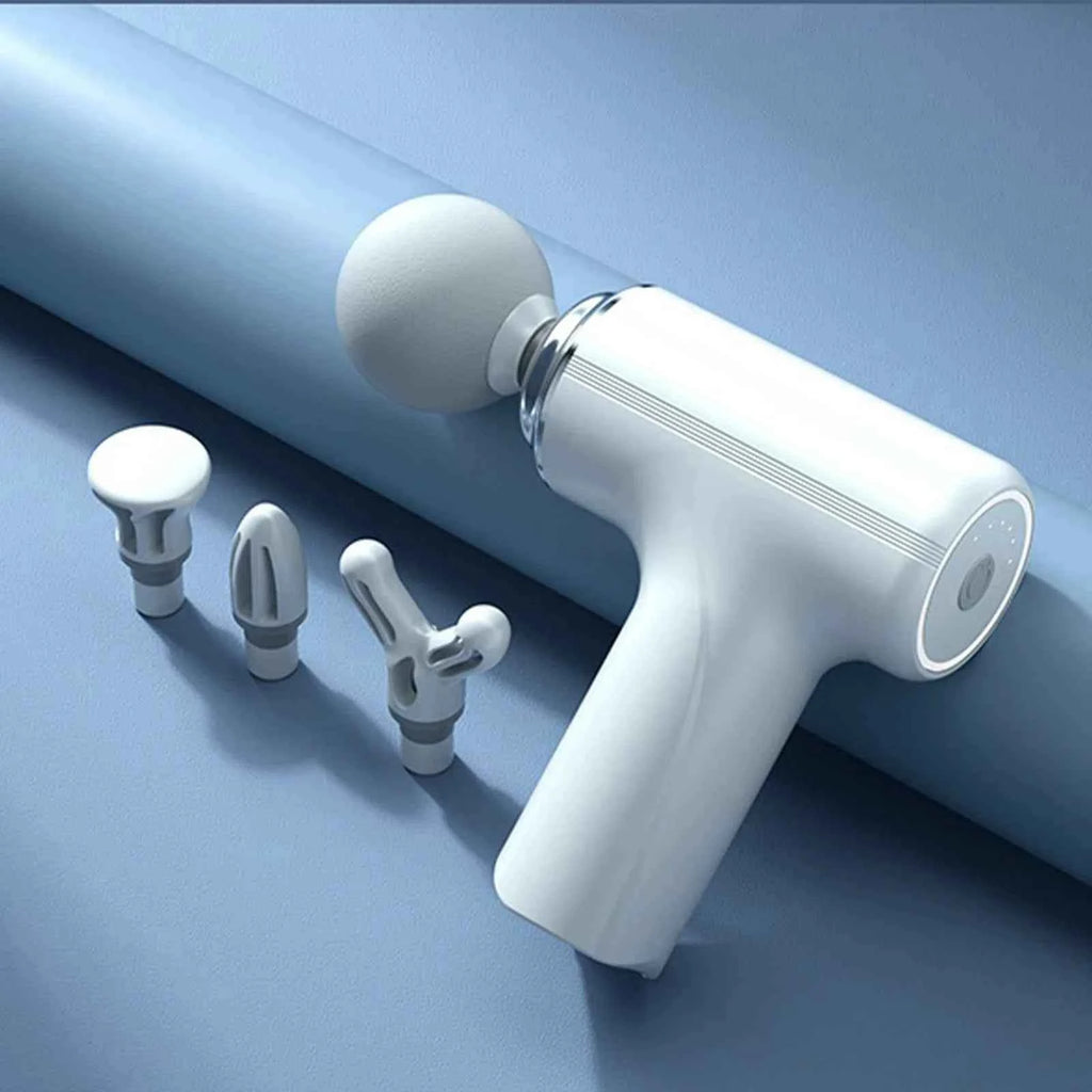 A Portable Electric Fascia Massage Gun, 4 Replaceable Massage Heads, 6-Speed Mode Adjustment, Deep Tissue Impact Muscles, Reliev