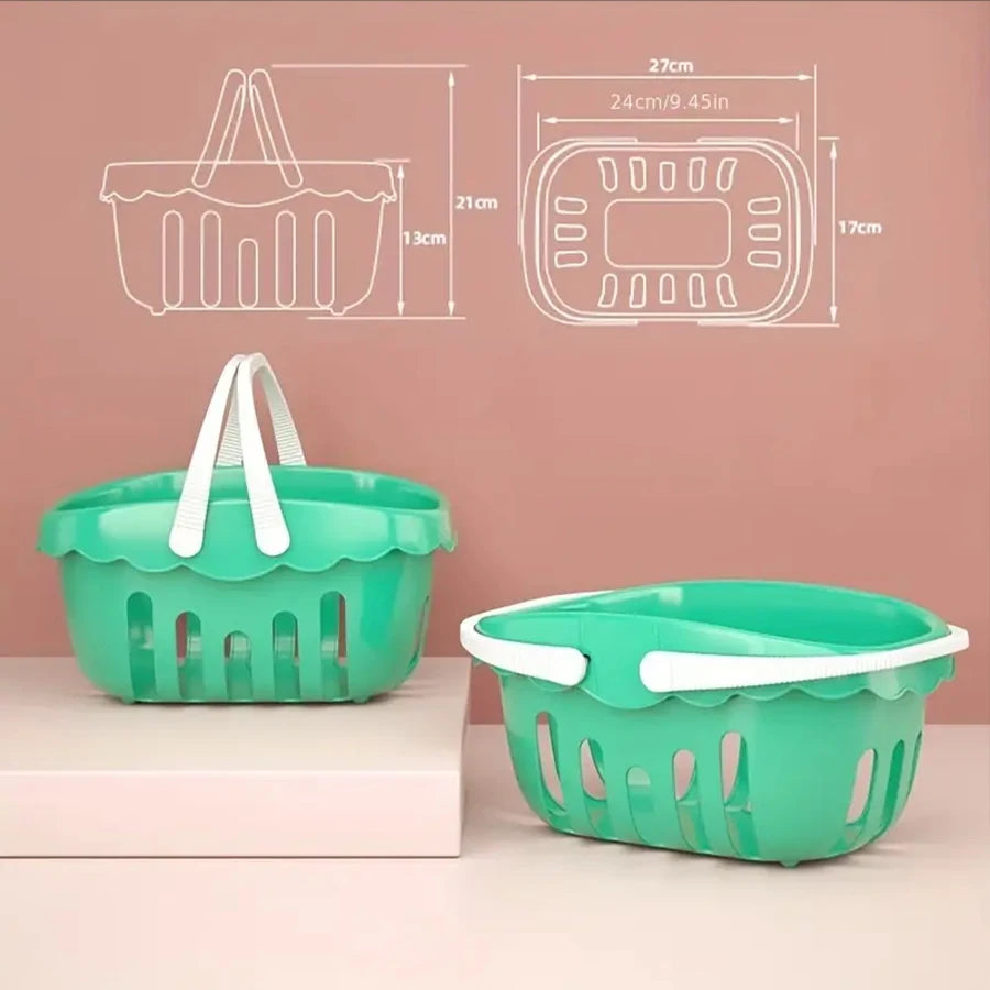 Kids Kitchen Pretend Play Food Toy Set with Cutting Features Random Fruit & Vegetable Accessories Storage Basket & Plastic Dishe